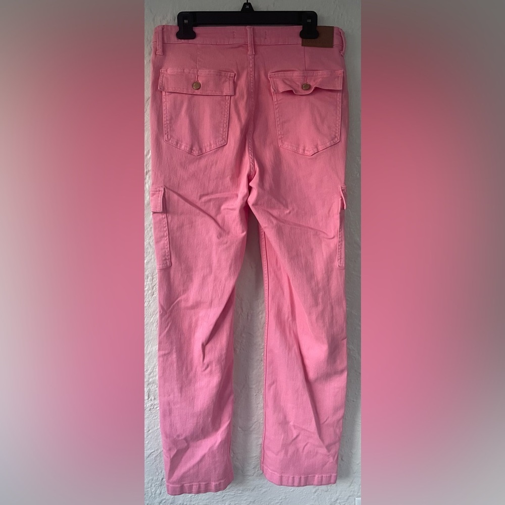 Judy Blue Garment Dyed High Waist Straight Leg Cargo Jeans Pink Pockets; 11/30 - Picture 7 of 8